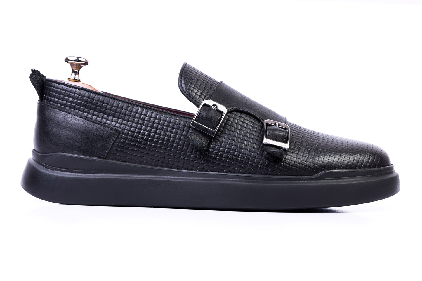 Men’s Leather Double-Strap Low-Tops sneakers - Black
