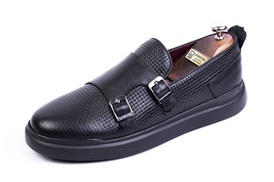 Men’s Leather Double-Strap Low-Tops sneakers - Black