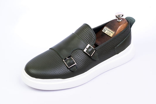 Men’s Leather Double-Strap Low-Tops sneakers - Dark Green