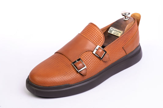 Men’s Leather Double-Strap Low-Tops sneakers - Tan