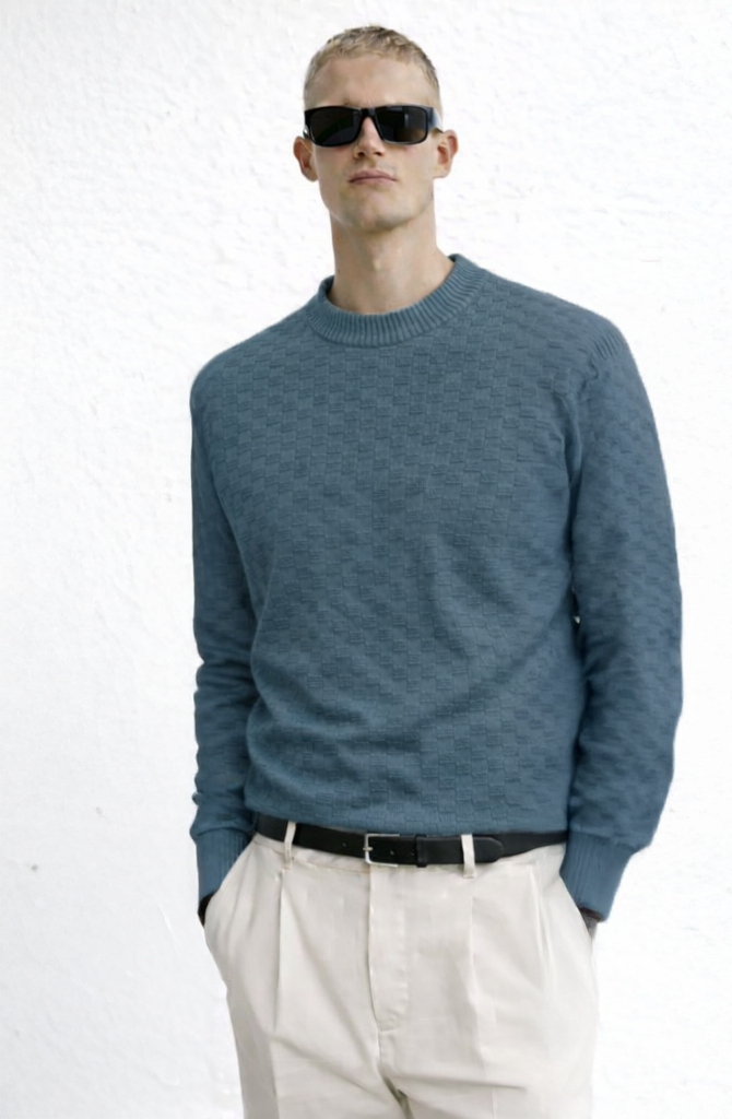 Men’s Textured Crew Neck Knit Sweater