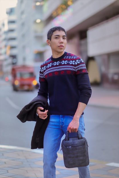 square pattern-Round neck sweater