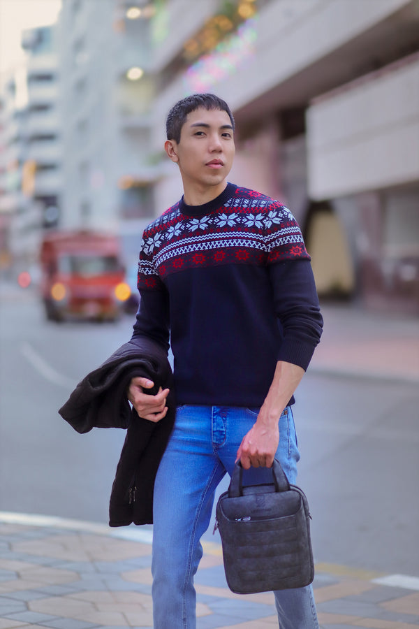 square pattern-Round neck sweater