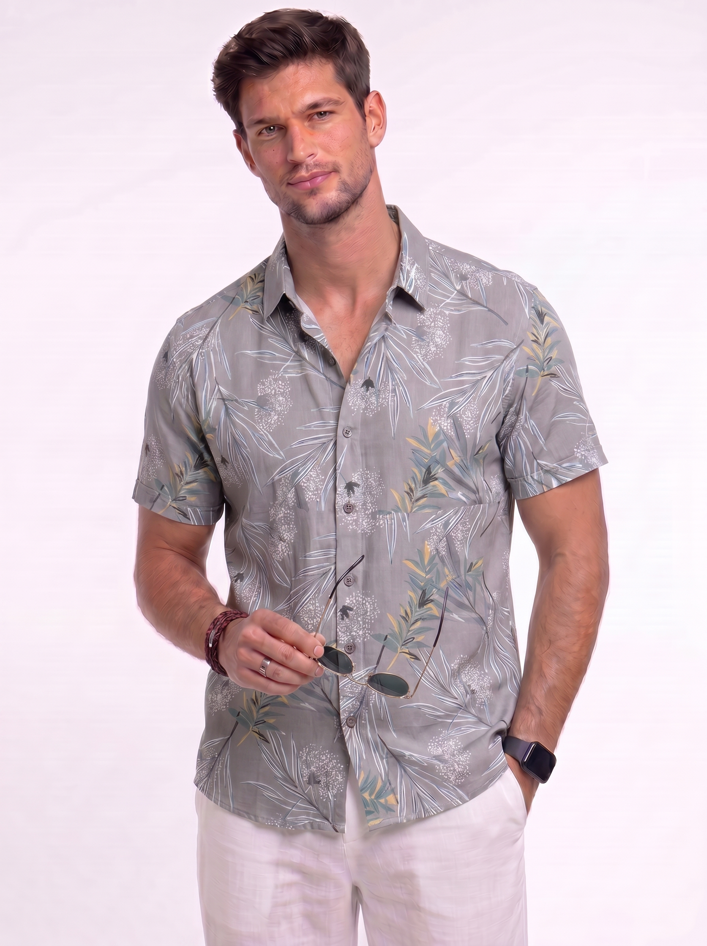 Men’s Patterned Short Sleeve Resort Collar Shirt