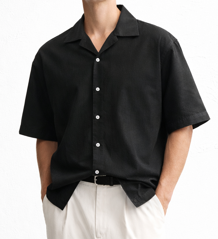 Men’s Solid Short Sleeve Resort Collar Shirt