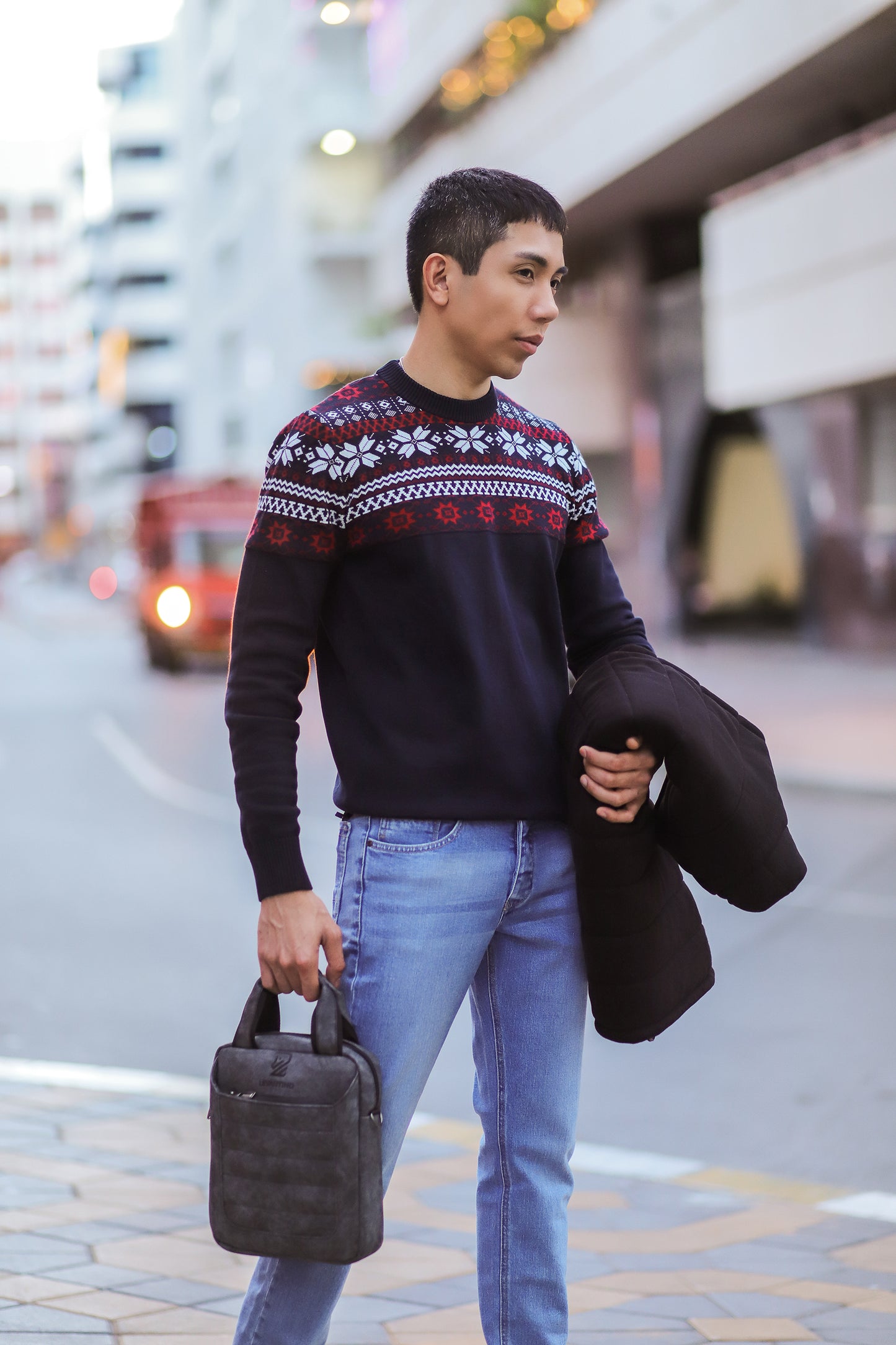 square pattern-Round neck sweater