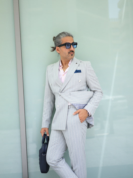 Men's Striped Double-Breasted Suit, Italian Fit