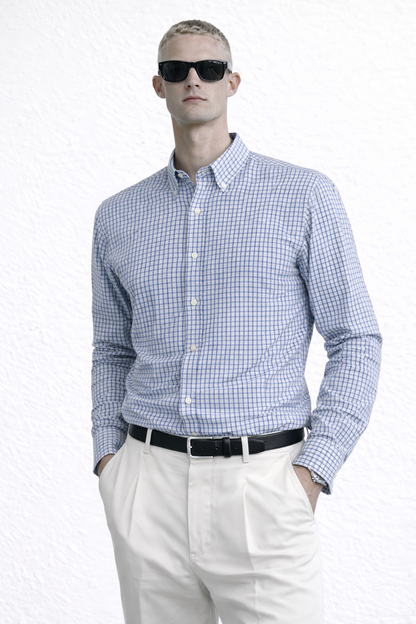 Men’s Classic Checkered Button-Down Shirt – Slim Casual Fit