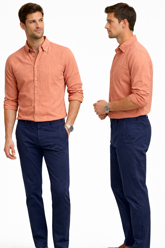 Men’s Utility Button-Down Long Sleeve Shirt with Dual Pockets