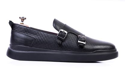 Men’s Leather Double-Strap Low-Tops sneakers - Black