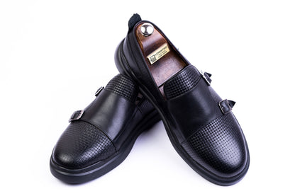Men’s Leather Double-Strap Low-Tops sneakers - Black