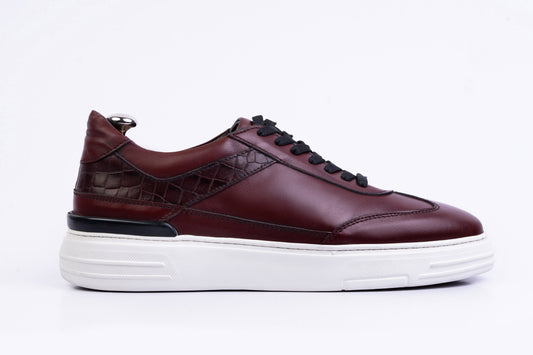 Men’s Leather Low-Tops Sneakers- Bordo