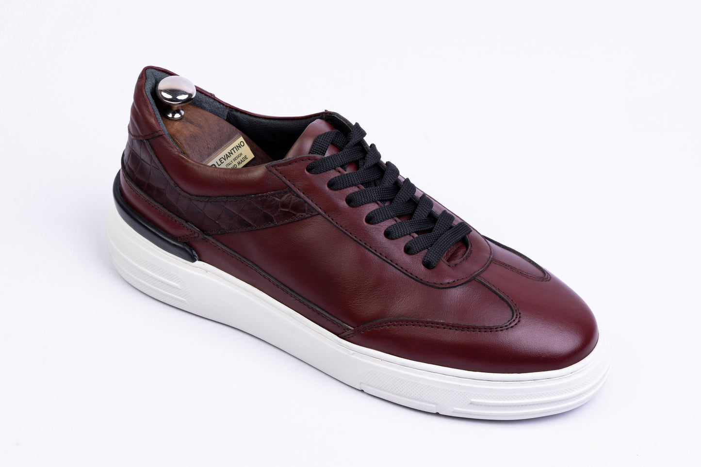 Men’s Leather Low-Tops Sneakers- Bordo