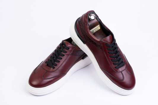 Men’s Leather Low-Tops Sneakers- Bordo