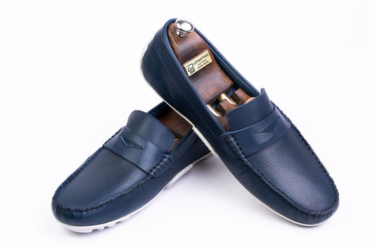 Men’s Leather Low-Tops Loafers - Navy