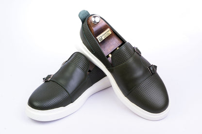 Men’s Leather Double-Strap Low-Tops sneakers - Dark Green