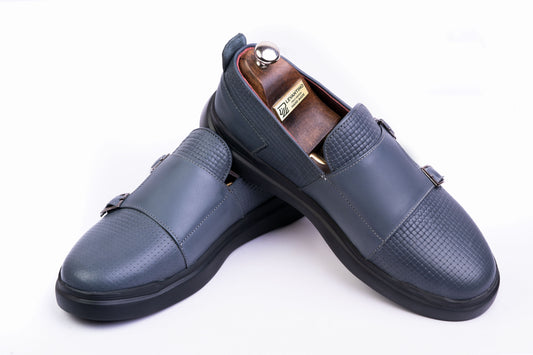 Men’s Leather Double-Strap Low-Tops sneakers - Gray