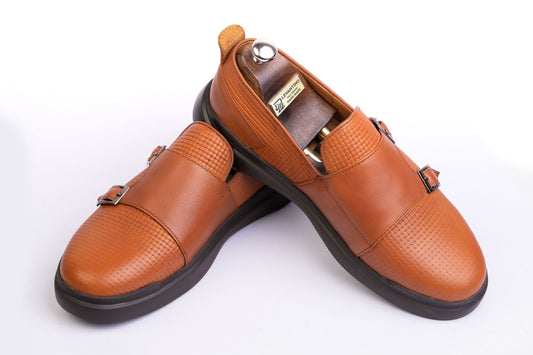 Men’s Leather Double-Strap Low-Tops sneakers - Tan