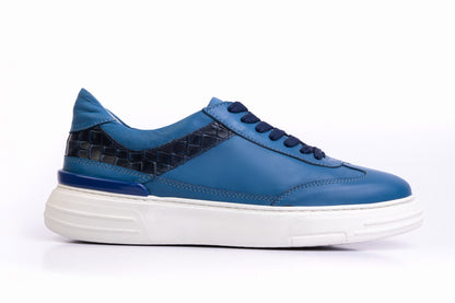 Men’s Leather Low-Tops Sneakers- Blue