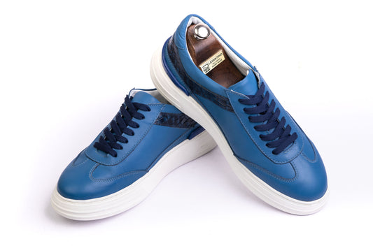 Men’s Leather Low-Tops Sneakers- Blue
