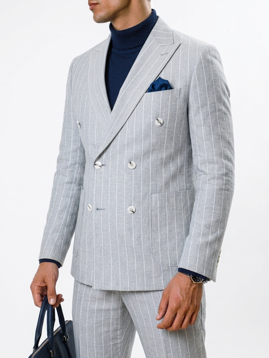 Men's Striped Double-Breasted Suit, Italian Fit