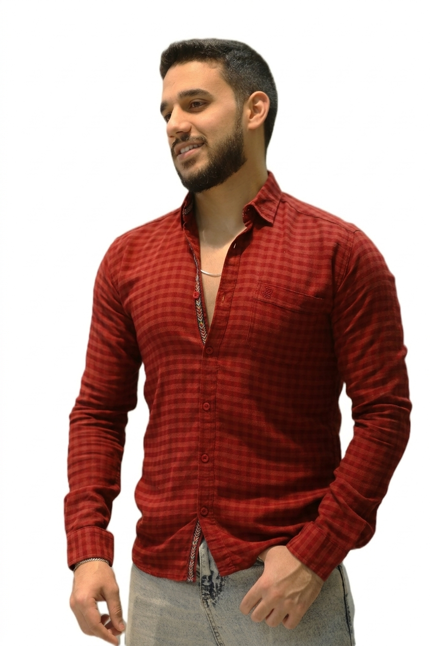 Men’s Slim Fit Checked Long Sleeve Shirt