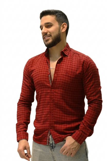 Men’s Slim Fit Checked Long Sleeve Shirt