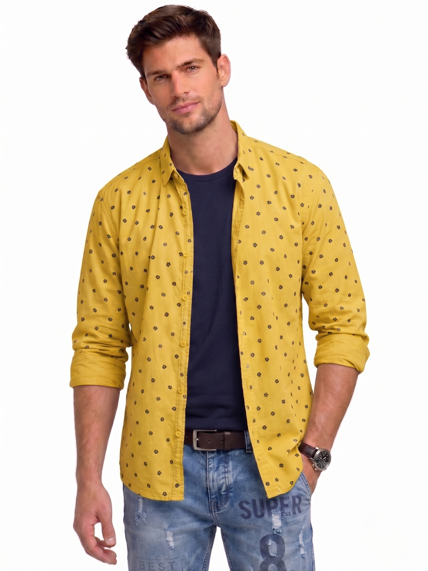 Men’s Slim Fit Printed Long Sleeve Shirt