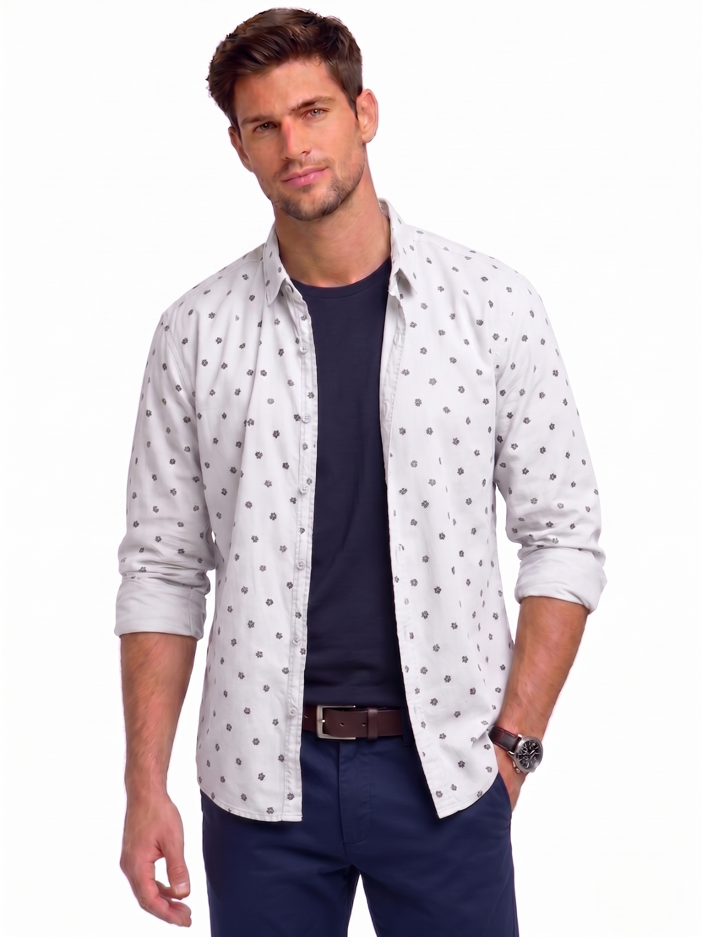 Men’s Slim Fit Printed Long Sleeve Shirt