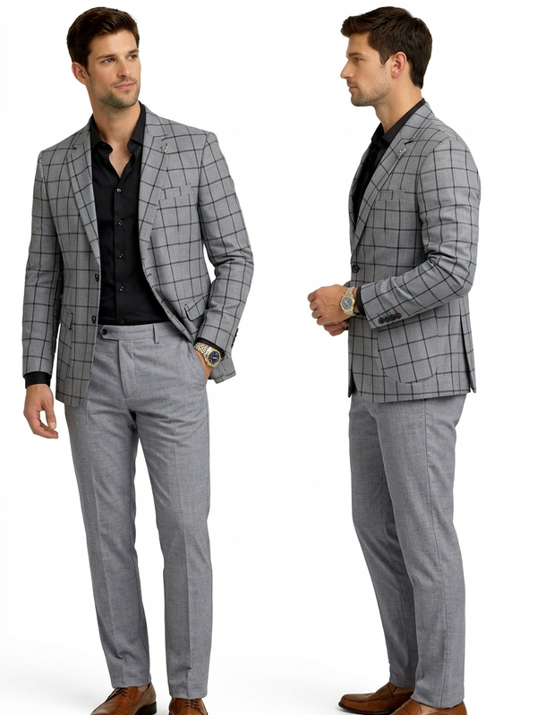 Men’s Checked Gray Casual Blazer