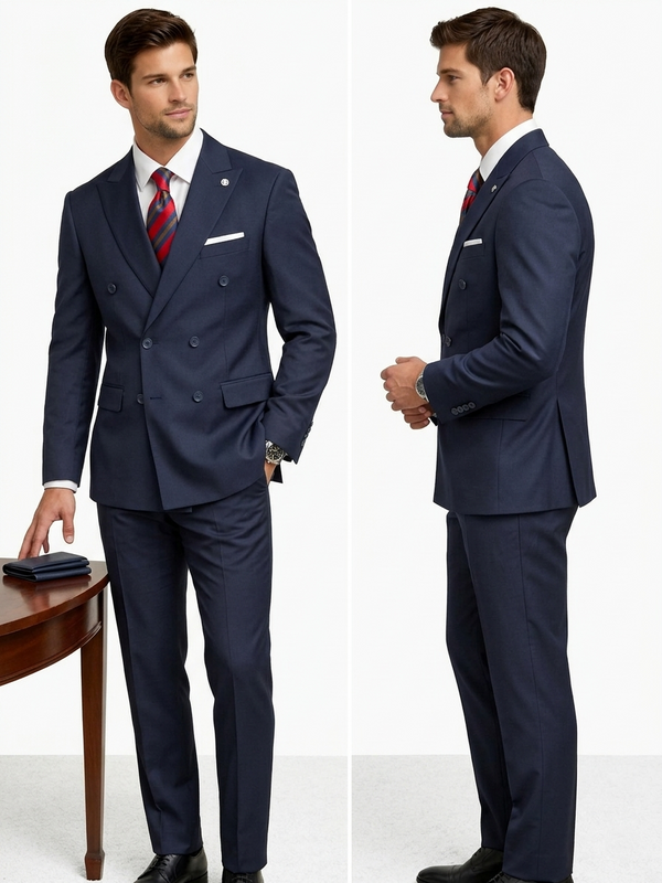 Men's Double-Breasted Navy Suit