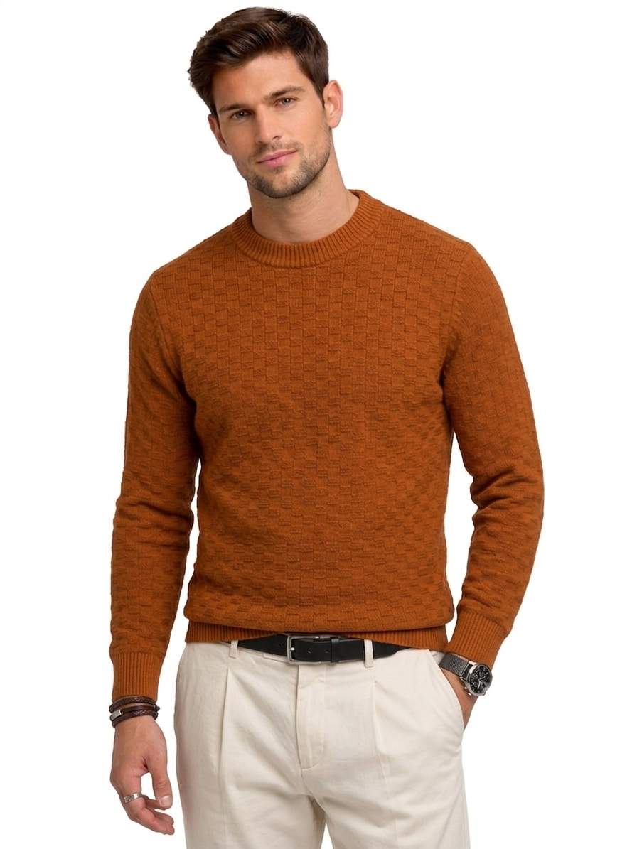 Men’s Textured Crew Neck Knit Sweater