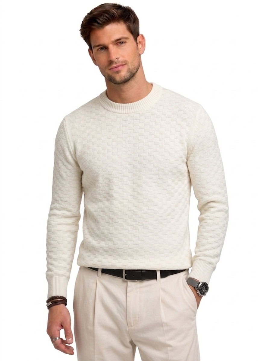 Men’s Textured Crew Neck Knit Sweater