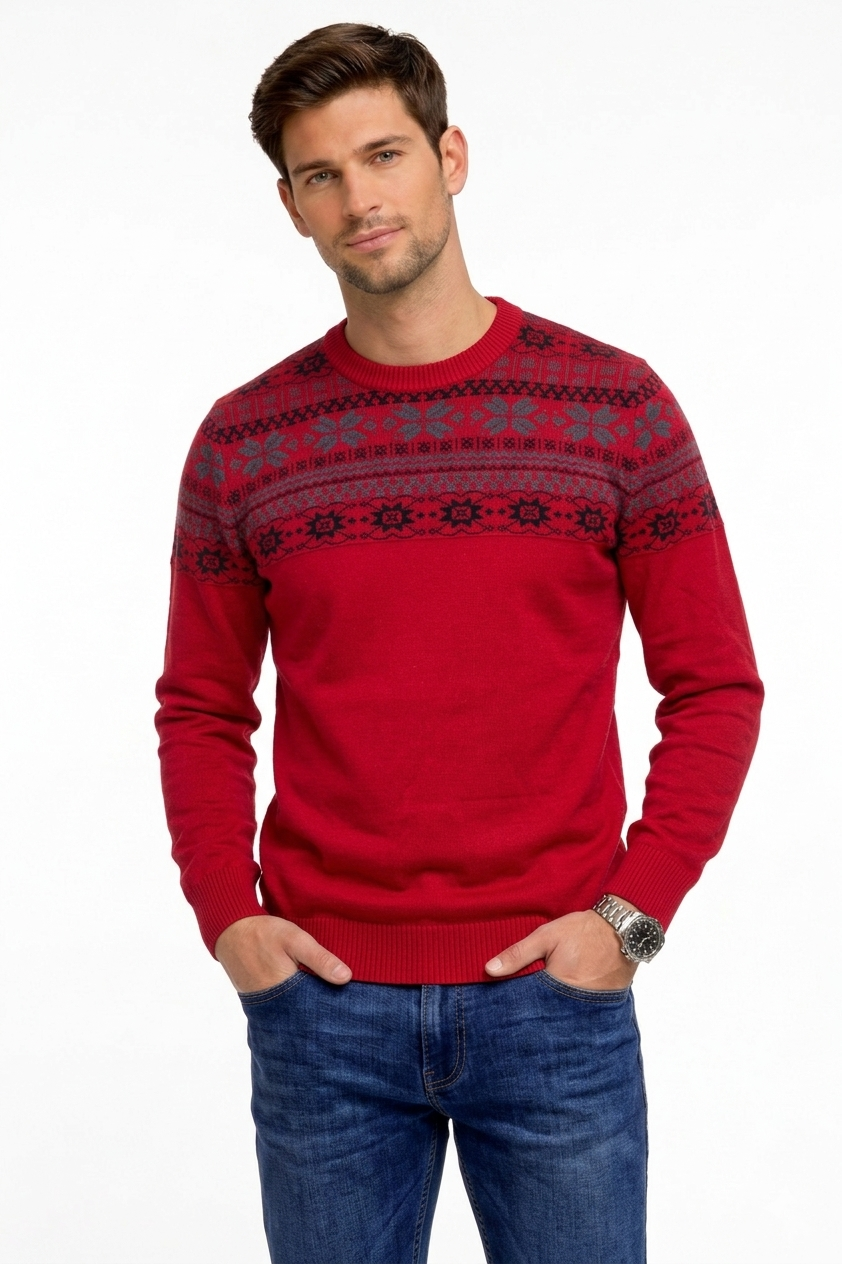 square pattern-Round neck sweater