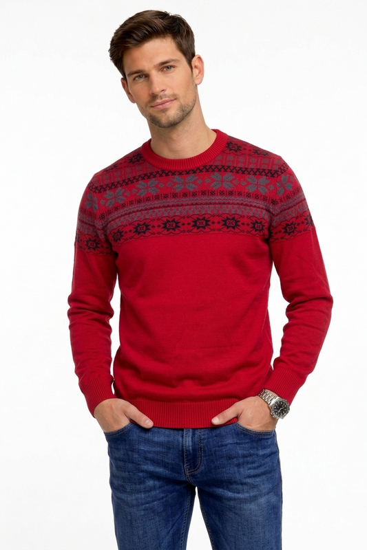 square pattern-Round neck sweater