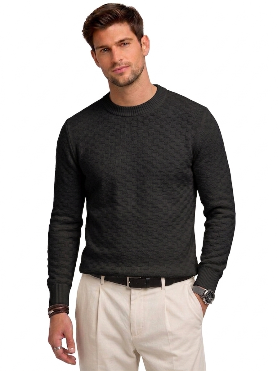 Men’s Textured Crew Neck Knit Sweater