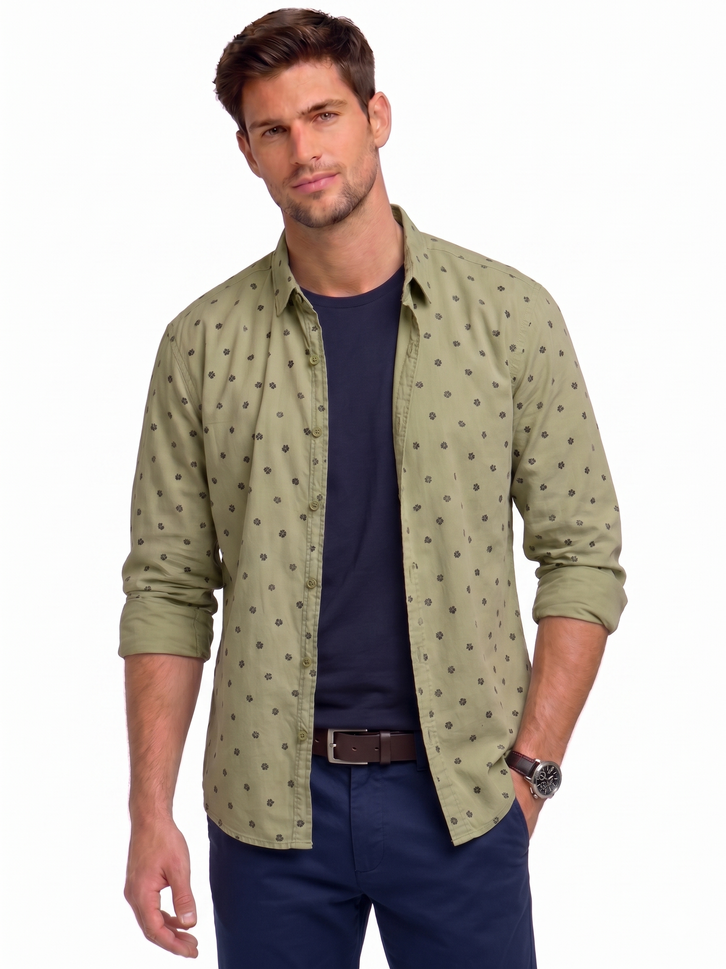 Men’s Slim Fit Printed Long Sleeve Shirt
