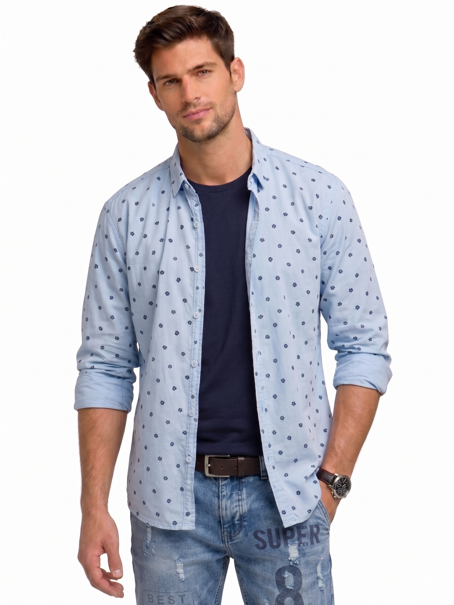 Men’s Slim Fit Printed Long Sleeve Shirt