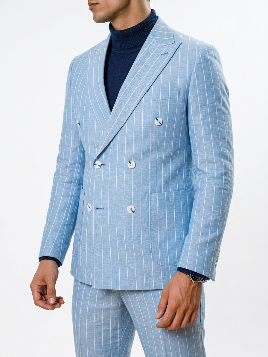 Men's Striped Double-Breasted Suit, Italian Fit