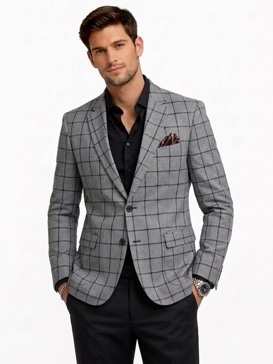 Men’s Checked Gray Casual Blazer