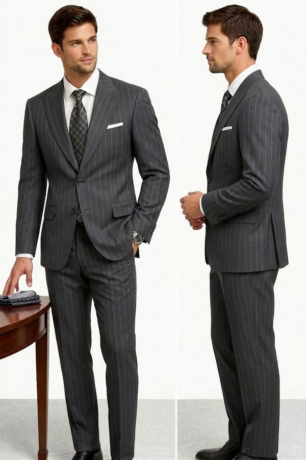 Men's Striped Wool Suit 2Pc