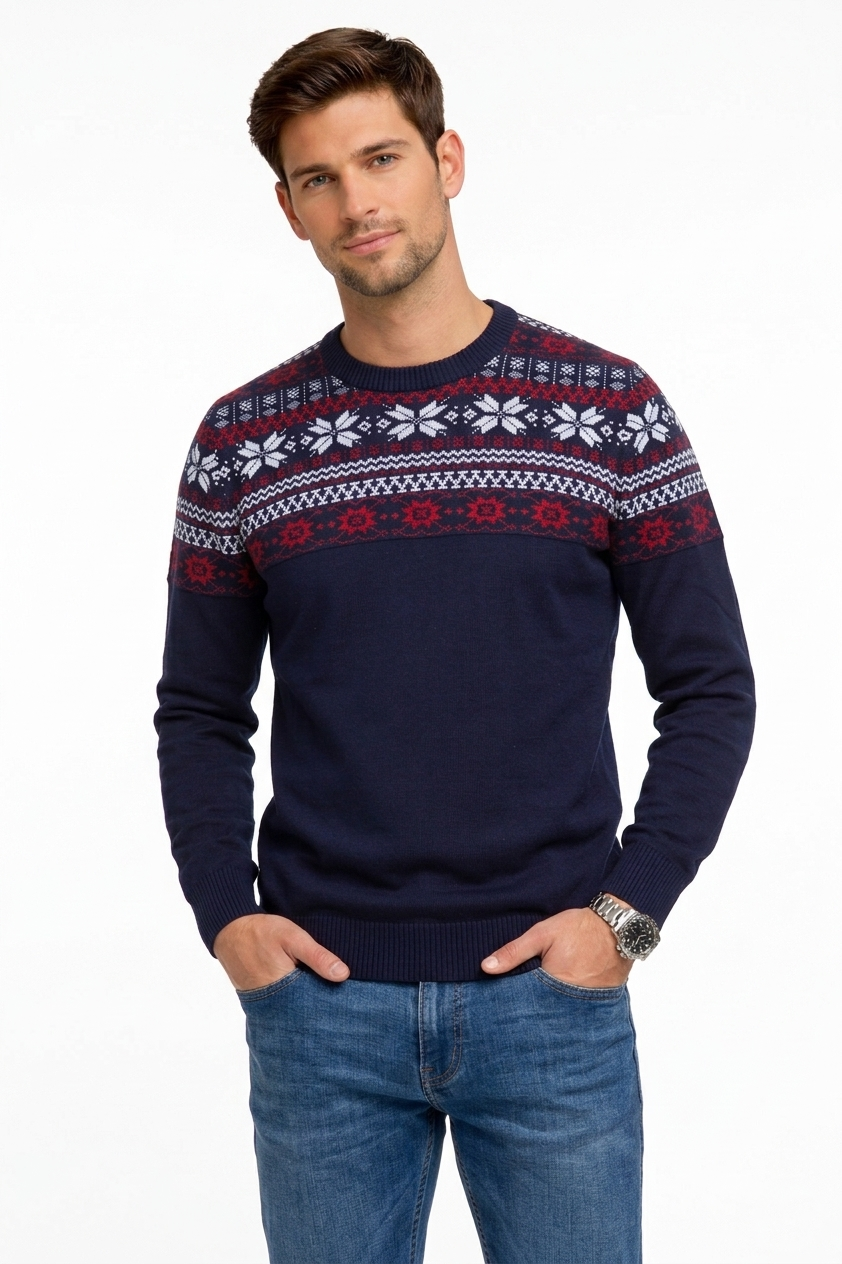 square pattern-Round neck sweater