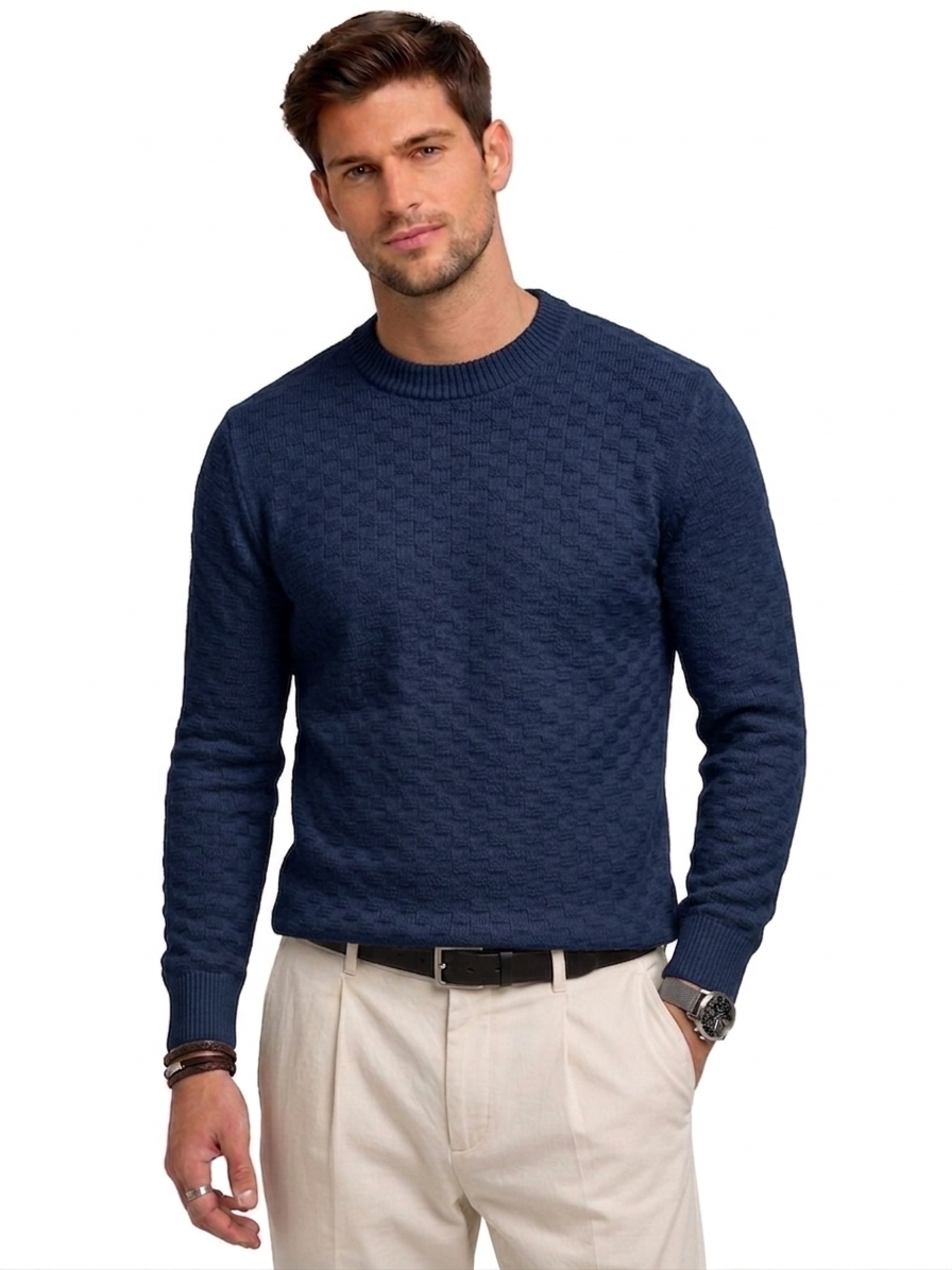 Men’s Textured Crew Neck Knit Sweater