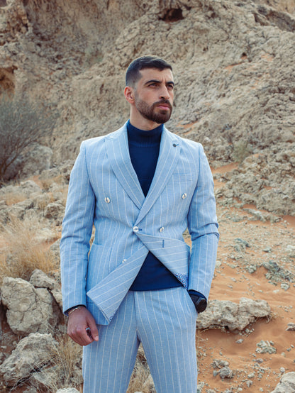 Men's Striped Double-Breasted Suit, Italian Fit