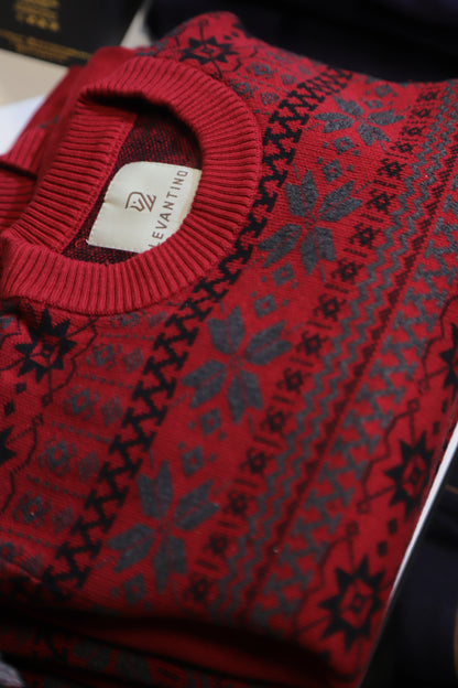 square pattern-Round neck sweater