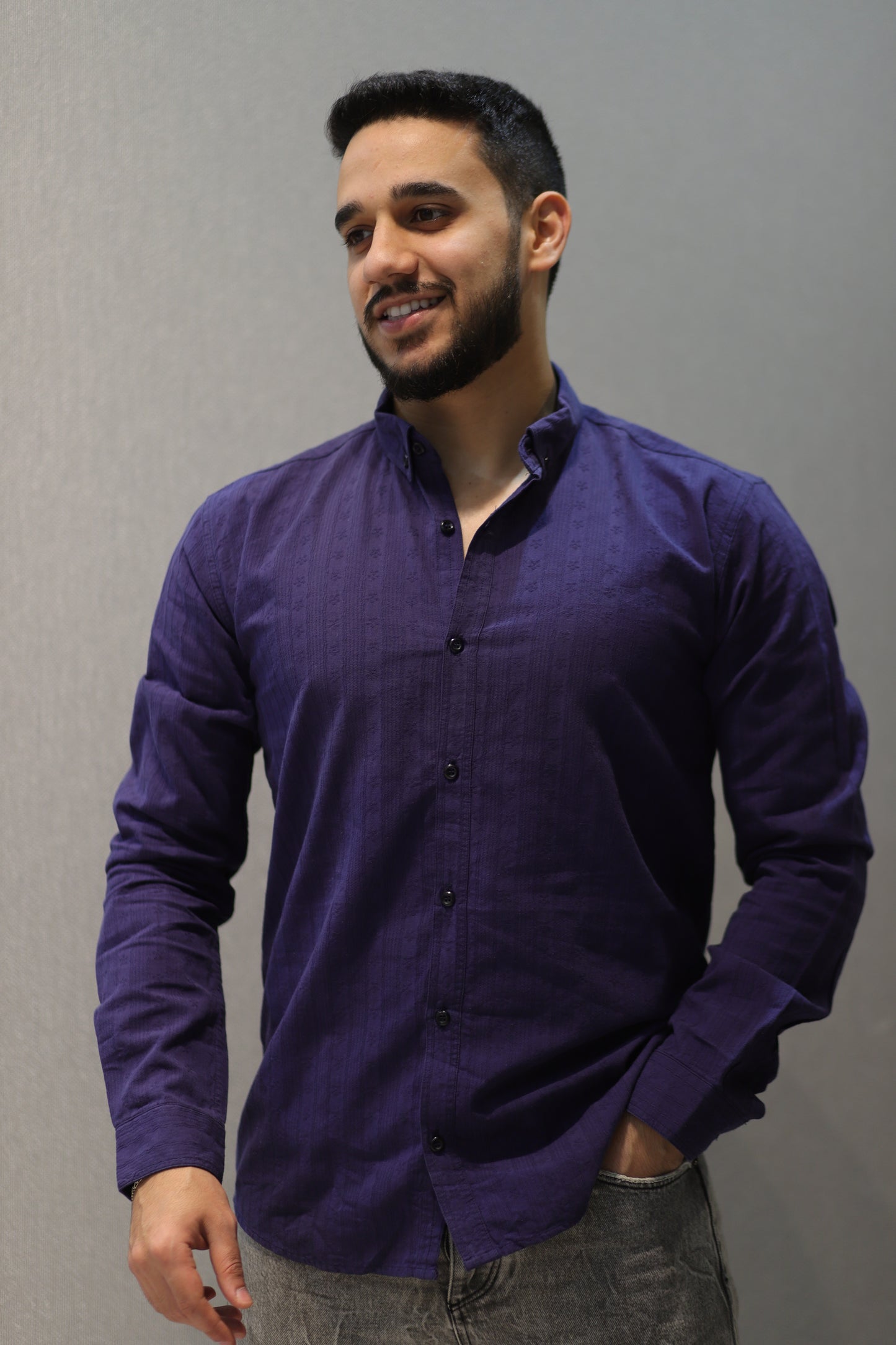 Men’s Slim Fit Printed Long Sleeve Shirt