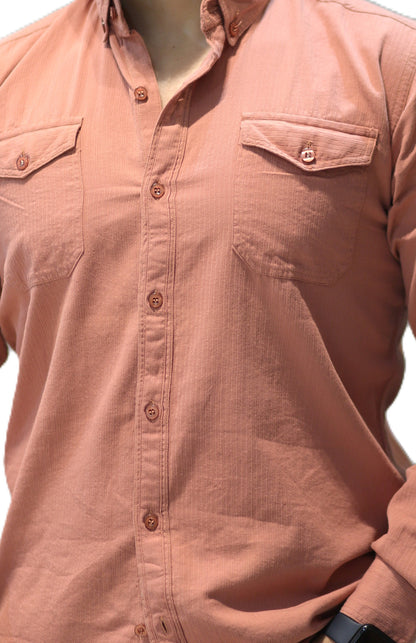 Men’s Utility Button-Down Long Sleeve Shirt with Dual Pockets