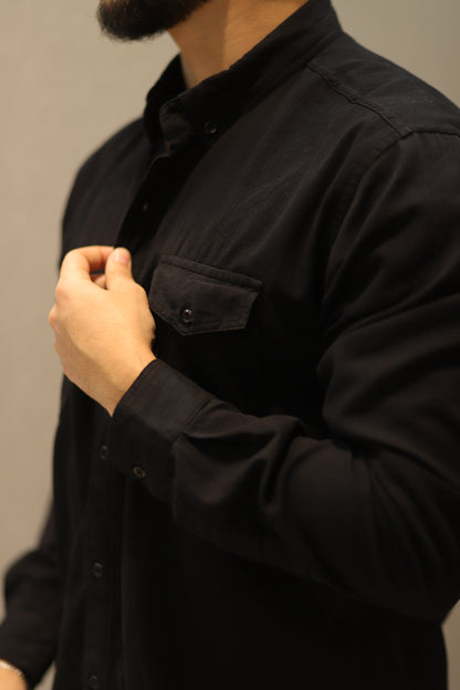 Men’s Utility Button-Down Long Sleeve Shirt with Dual Pockets