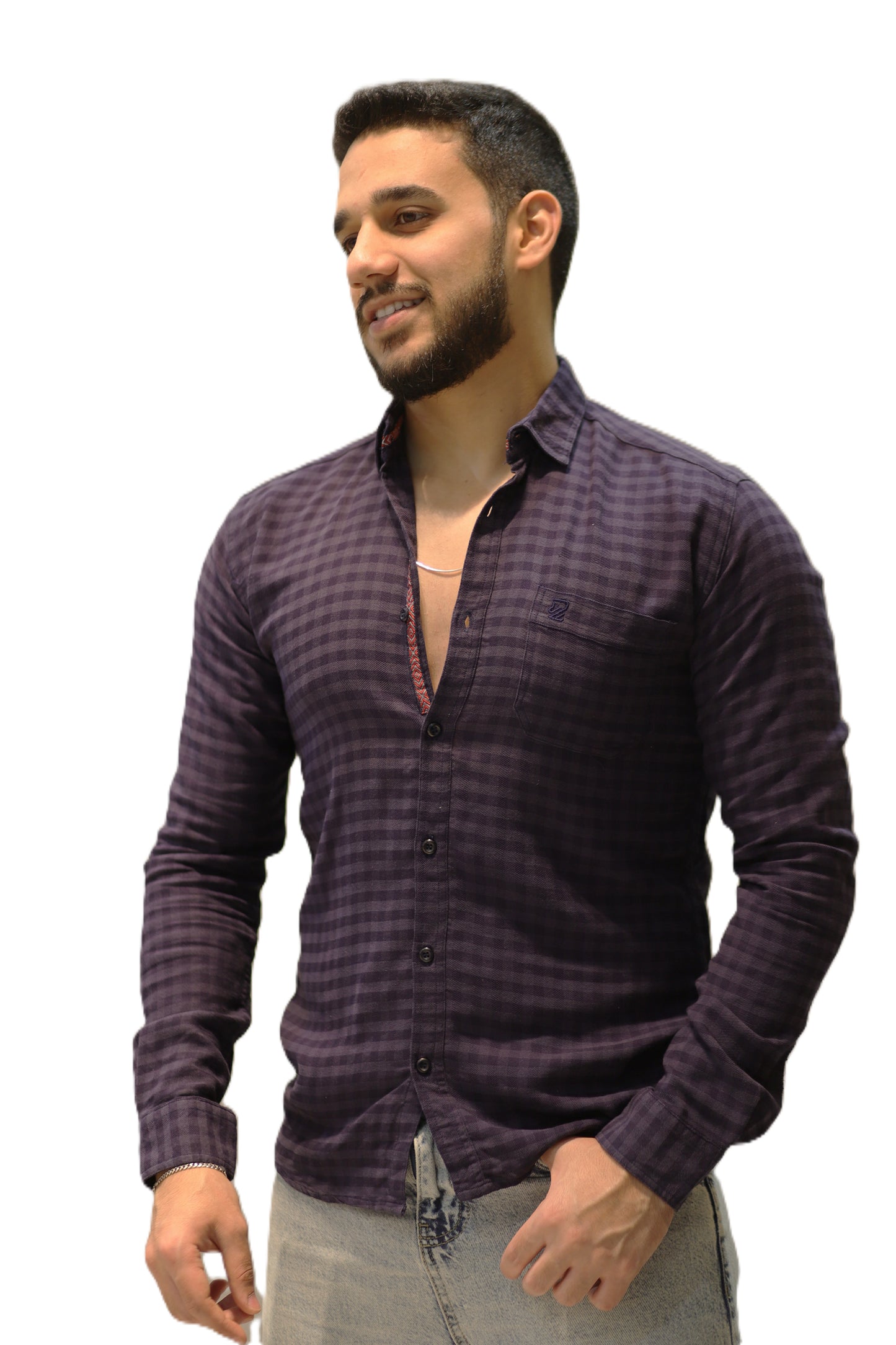 Men’s Slim Fit Checked Long Sleeve Shirt