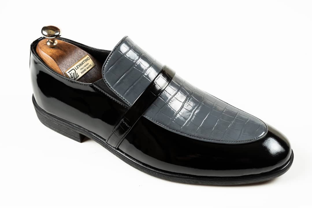 Black-Gray Leather Bit Loafer Shoes